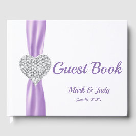 Livro De Visitas Guestbook de Casamento Cardíaco com Diamante Roxo