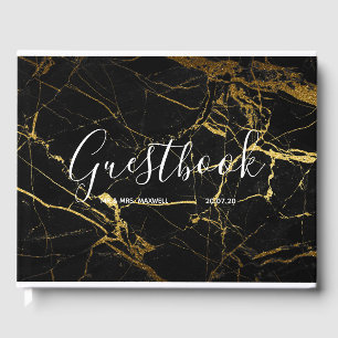 Livro De Visitas Guestbook de Casamento Chic Dourado de mármore p