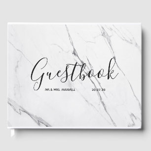 Livro De Visitas Guestbook de Casamento Chic Mínimo Branco Marble