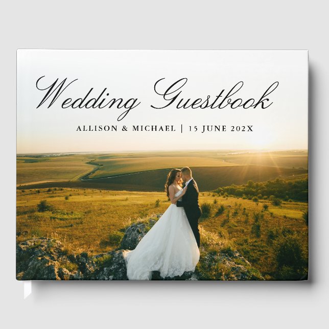 Livro De Visitas Guestbook de casamento com fotos de script Elegant (Frente)
