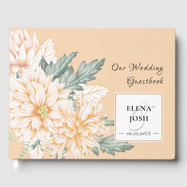 Livro De Visitas Guestbook de Casamento Dahlias Marmalade (Frente)