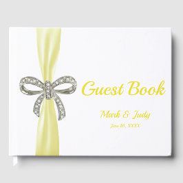 Livro De Visitas Guestbook de Casamento de Arco de Fita Amarela