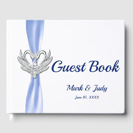 Livro De Visitas Guestbook de Casamento de Bandas de Prata Azul