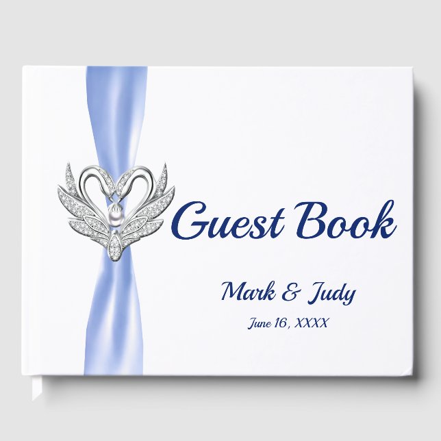 Livro De Visitas Guestbook de Casamento de Bandas de Prata Azul (Frente)