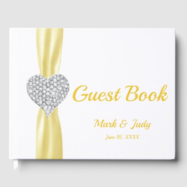 Livro De Visitas Guestbook de Casamento de Coração com Diamante Ama (Frente)