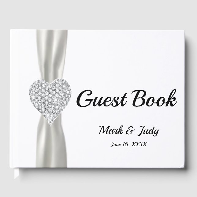 Livro De Visitas Guestbook de Casamento de Coração com Diamante Bra (Frente)
