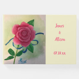 Livro De Visitas Guestbook de Casamento de Fita Azul Rosa Rosa Rosa