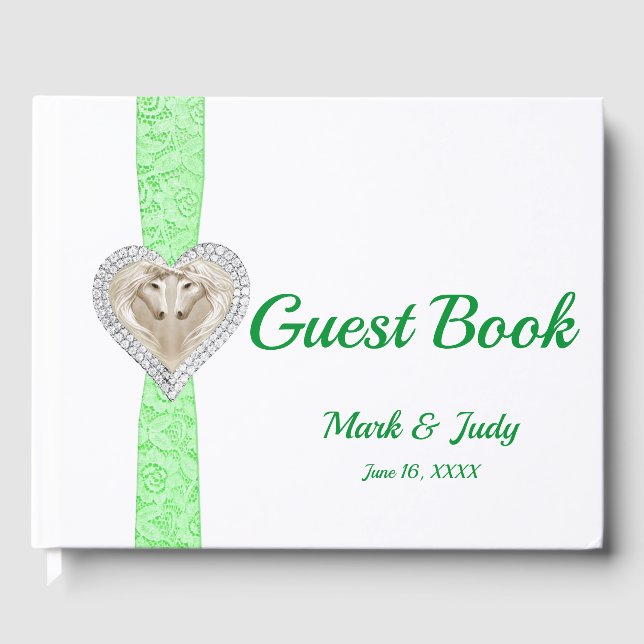 Livro De Visitas Guestbook de Casamento de Fita de Lugar Verde da U (Frente)