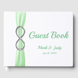 Livro De Visitas Guestbook de Casamento de Fita Verde Silver Infini