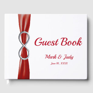 Livro De Visitas Guestbook de Casamento de Fita Vermelha Silver Inf