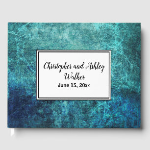 Livro De Visitas Guestbook de Casamento de Marinho Azul Grunge Wate