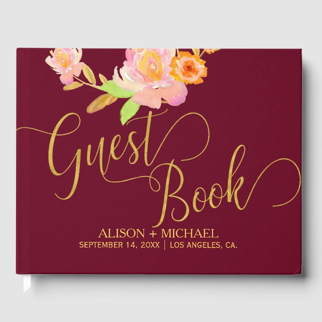 Livro De Visitas Guestbook de casamento de outono Dourado (Frente)
