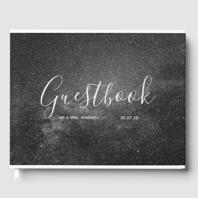 Livro De Visitas Guestbook de Casamento | Estrelas Espaciais Chic (Frente)