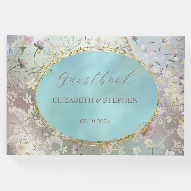 Livro De Visitas Guestbook de Casamento Floral Azul Elegante (Frente)