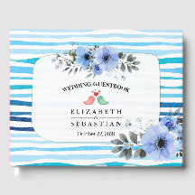 Guestbook de Casamento Floral & Azul Stripes