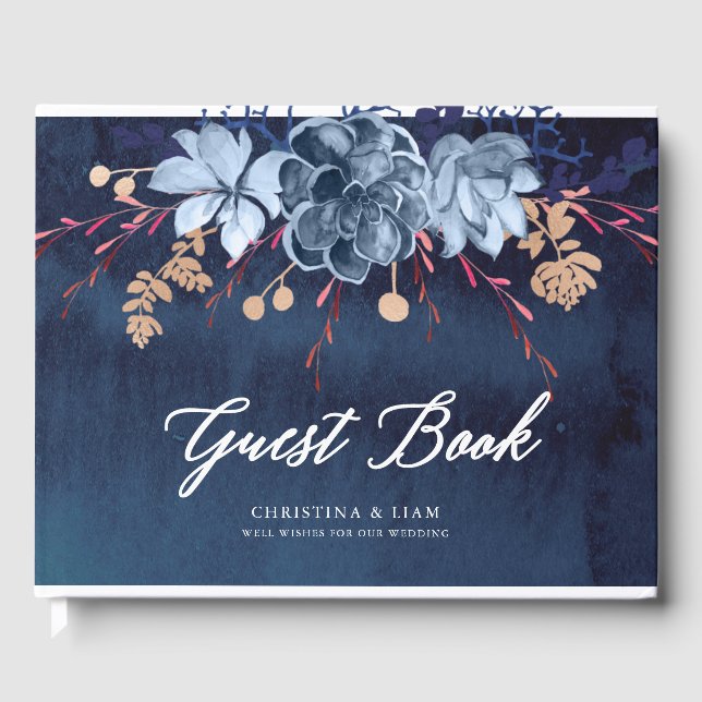 Livro De Visitas Guestbook de Casamento Floral do Chalkboard do mar (Frente)
