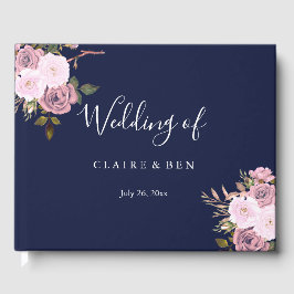 Livro De Visitas Guestbook de Casamento Floral Dourado Azul e Rosa