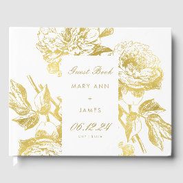 Livro De Visitas Guestbook de Casamento Floral Dourado Elegante