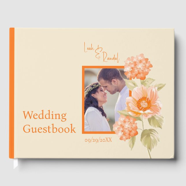 Livro De Visitas Guestbook de Casamento Floral Laranja (Frente)