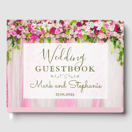 Livro De Visitas Guestbook de Casamento Floral Rosa-Brilhante Elega