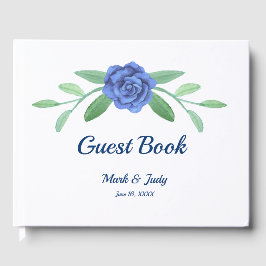 Livro De Visitas Guestbook de Casamento Foliar Floral Verde Azul