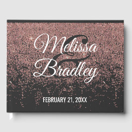 Livro De Visitas Guestbook de Casamento Negro Glitter Dourado rosa