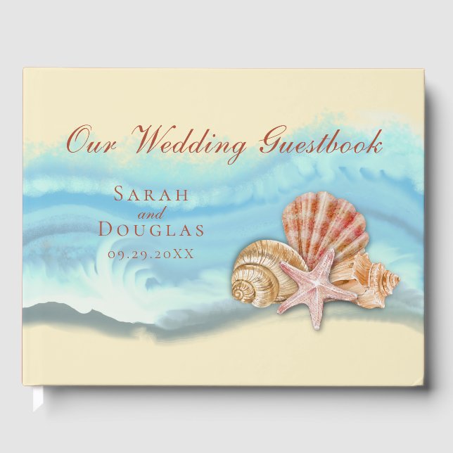 Livro De Visitas Guestbook de Casamento Onda do Oceano Azul (Frente)