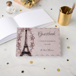 Livro De Visitas Guestbook de Dia de Casamento da Torre Eiffel Rosa