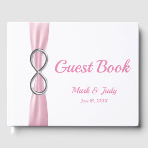Livro De Visitas Guestbook de prata do casamento da fita do rosa da