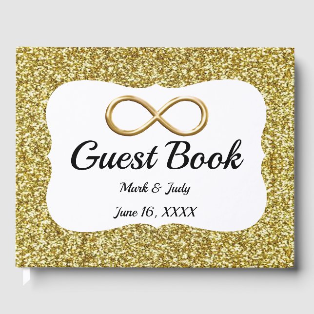 Livro De Visitas Guestbook Dourado de Casamento Infinito Dourado co (Frente)