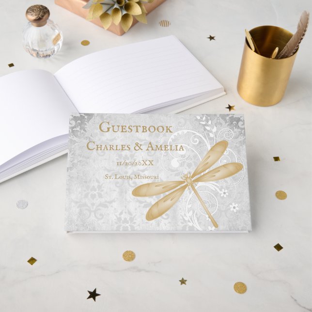 Livro De Visitas Guestbook Dourado Dragonfly (Frente aberta)