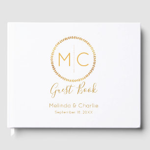 Livro De Visitas Guestbook Dourado moderno do monograma do