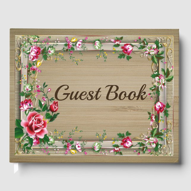 Livro De Visitas Guestbook Elegante Rustic Rosa vermelha Wedding (Frente)