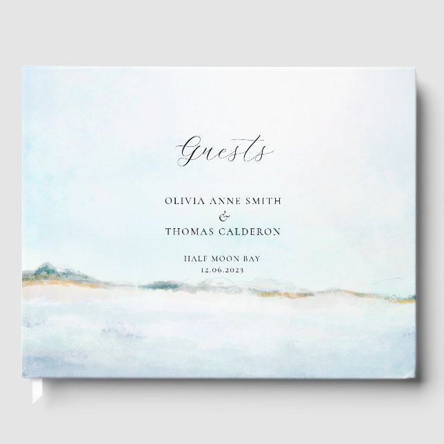 Livro De Visitas Guestbook Elegante Watercolor Ocean Beach (Frente)