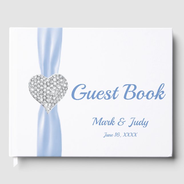 Livro De Visitas Guestbook Ice Blue Diamond Heart (Frente)