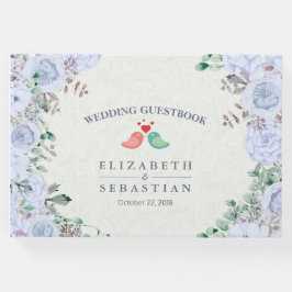 Livro De Visitas Guestbook Light Blue Watercolor Floral