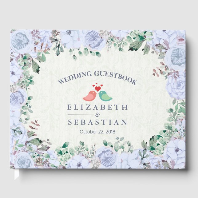 Livro De Visitas Guestbook Light Blue Watercolor Floral (Frente)
