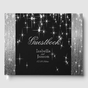 Livro De Visitas Guestbook preto e de prata elegante das luzes das