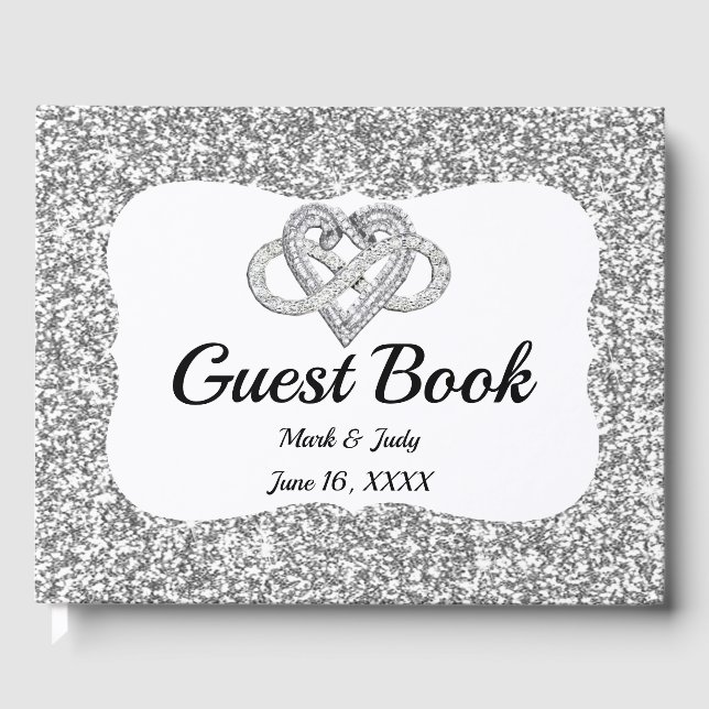 Livro De Visitas Guestbook Silver Glitter Infinity Heart (Frente)