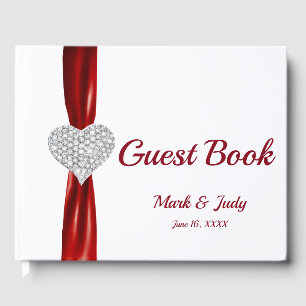 Livro De Visitas Guestbook vermelho do casamento do coração do