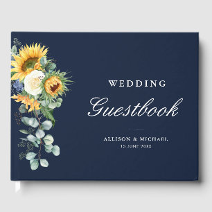 Livro De Visitas guia de casamento azul de girassol marinho