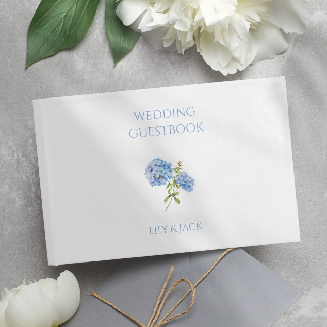 Livro De Visitas Guia de Casamento de Hydrangea Floral Azul e Branc (Criador carregado)