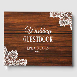Livro De Visitas Guia de Casamento de Woodgrain e Lace