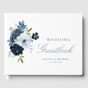 Livro De Visitas Guia de casamento do marinho floral azul-Elegante