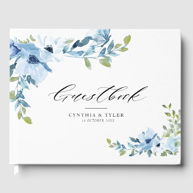 Livro De Visitas guia de casamento floral azul-claro (Frente)