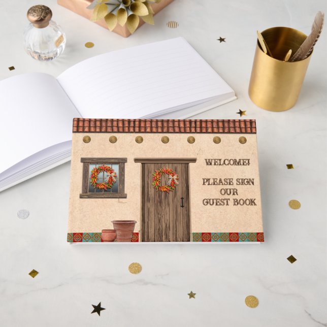Livro De Visitas Hacienda Adobe Sudoeste Personalizada  (Frente aberta)