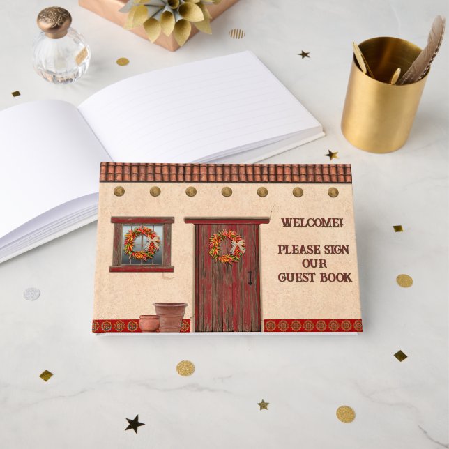 Livro De Visitas Hacienda Adobe Sudoeste Personalizada  (Frente aberta)