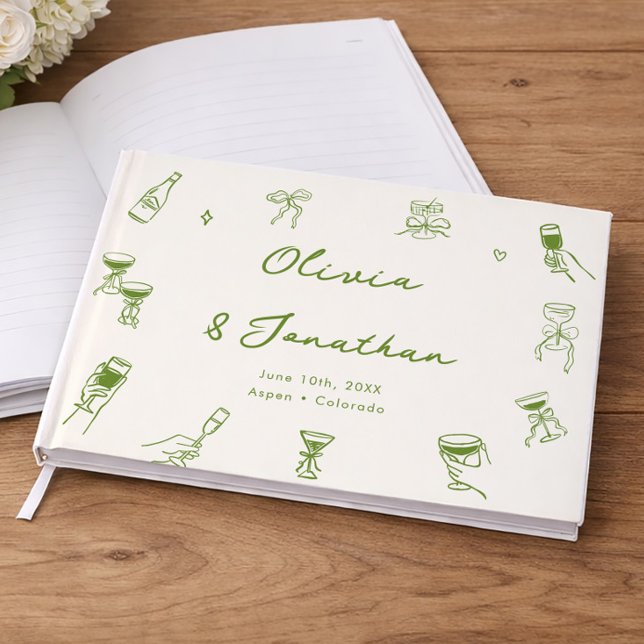 Livro De Visitas Hand Drawn Green Wedding (Criador carregado)