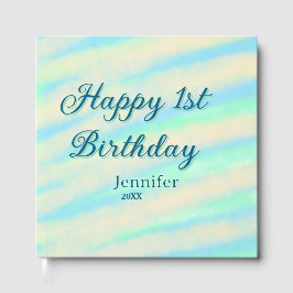 Livro De Visitas Happy 1st birthday kids baby blue green pastel ret