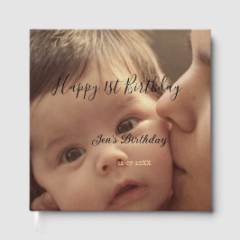 Livro De Visitas Happy 1st birthday name photo date stylish calligr